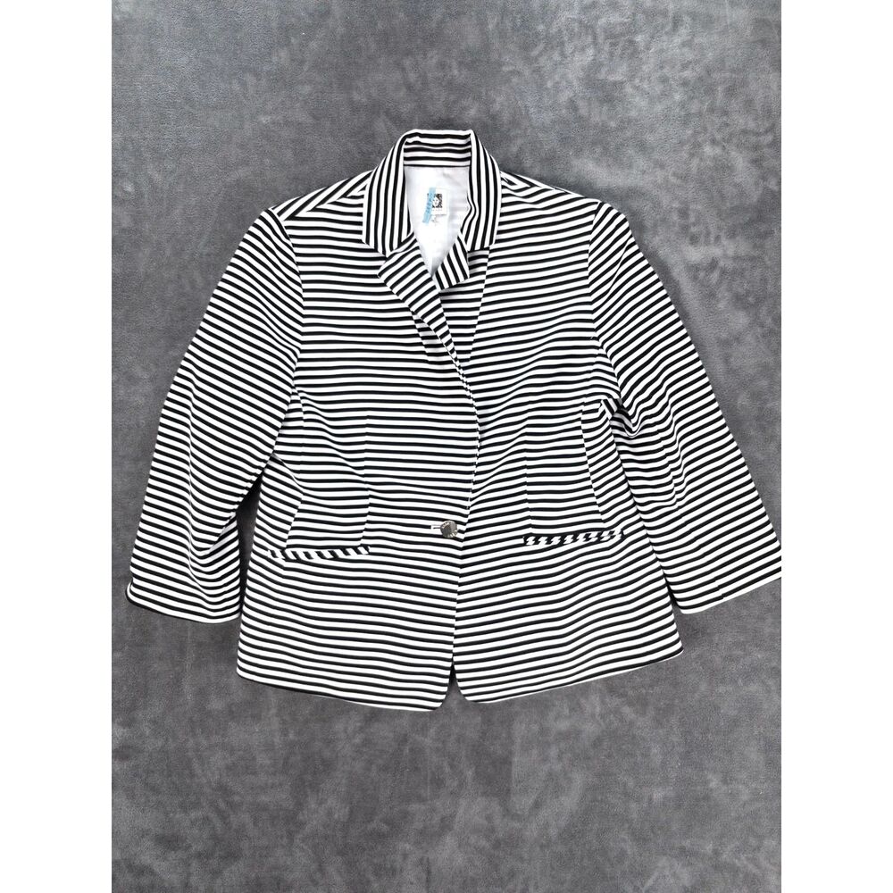 Anne Klein Black White Striped Blazer Womens Size XL Classic Stretch Jacket